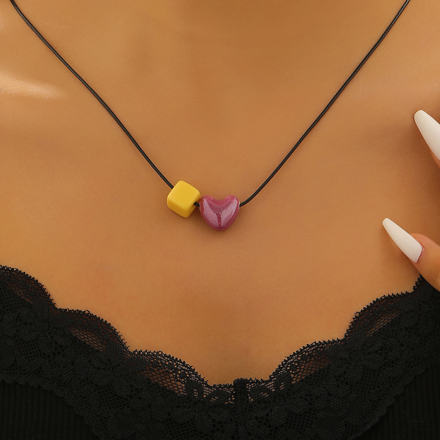 HeartGlow Ceramic Love Pendant Necklace for Women Heart Pendant Necklace, Rope Chain & Romantic Jewelry
