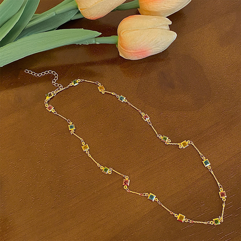 Radiant Color Crystal Choker Necklace for Women Geometric Rainbow Pendant Statement Jewelry
