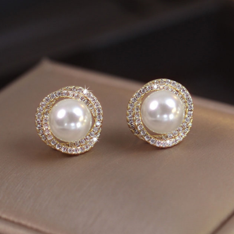 Elegant Twist Pearl Stud Earrings with Crystal Spiral Design Womens Fashion Jewelry