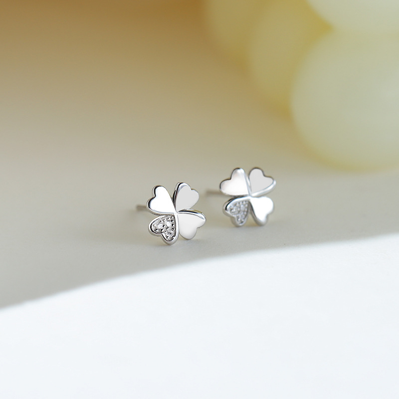 Sterling Silver Heart Flower Stud Earrings with Cubic Zirconia for Women