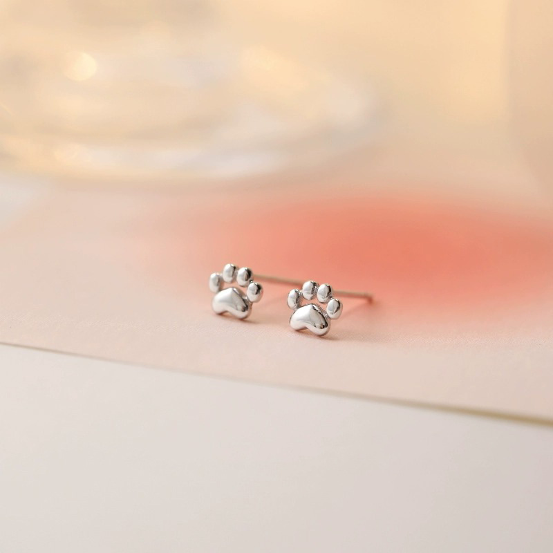 Sterling Silver Cat Paw Stud Earrings Cute Chubby Paw Earrings for Women & Girls