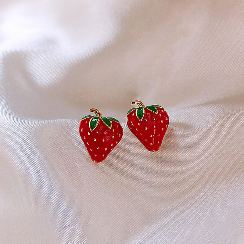 Cute Sterling Silver Earrings Strawberry Crystal Stud Earrings for Women & Girls
