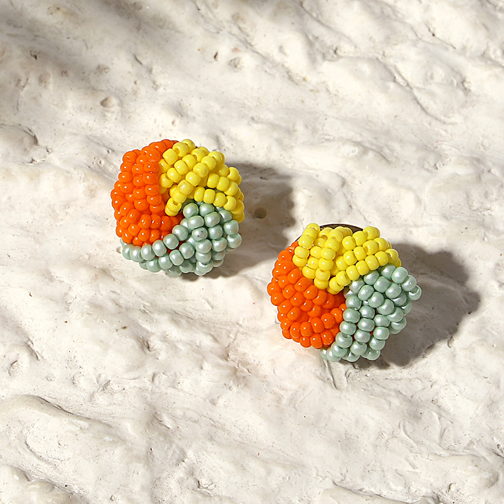 Candy Bloom Seed Beaded Earrings Handmade Colorful Stud Earrings for Summer Beach Style