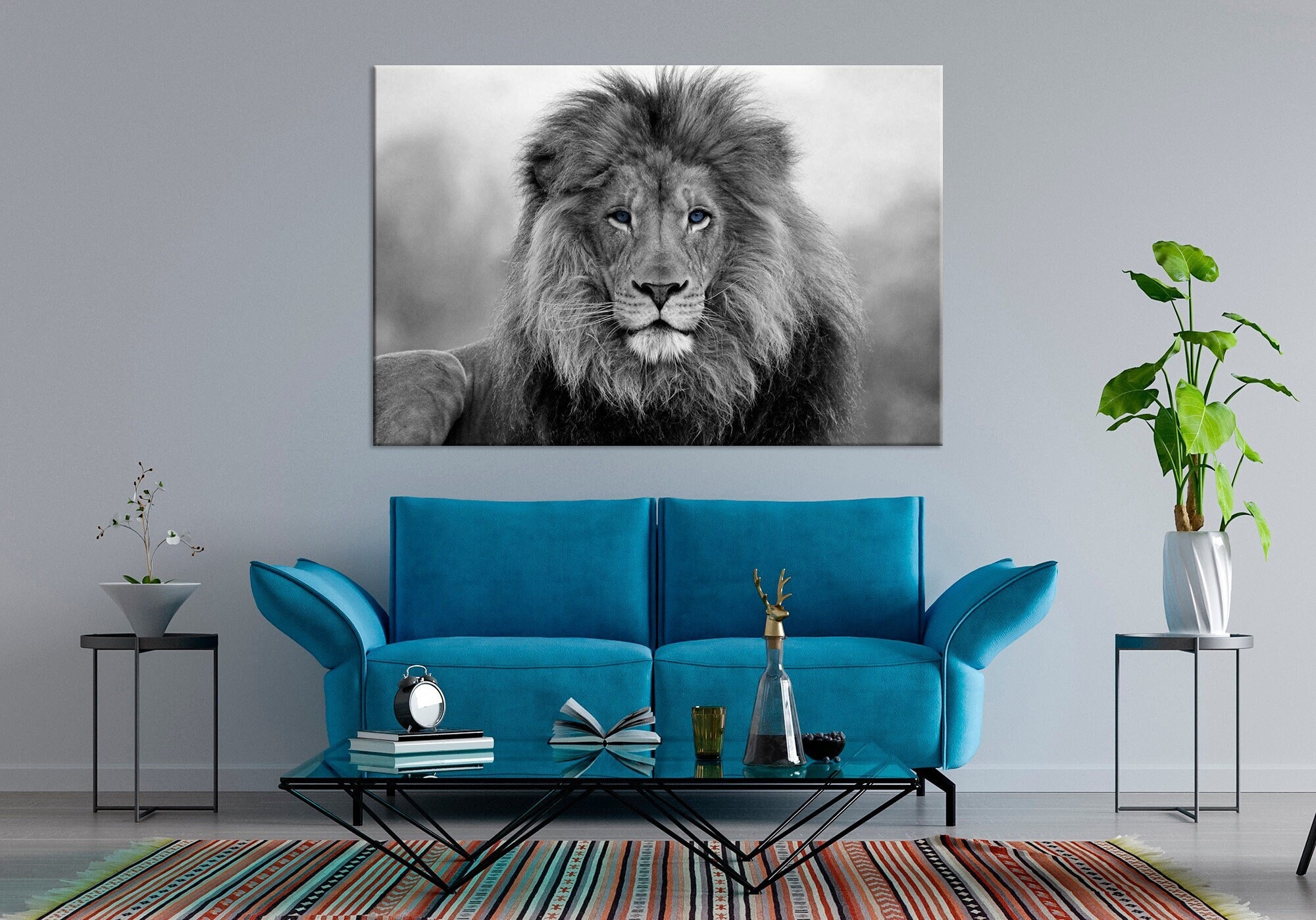 Black And White African Lion Canvas Lion King Large Wall Art | Inspire ...