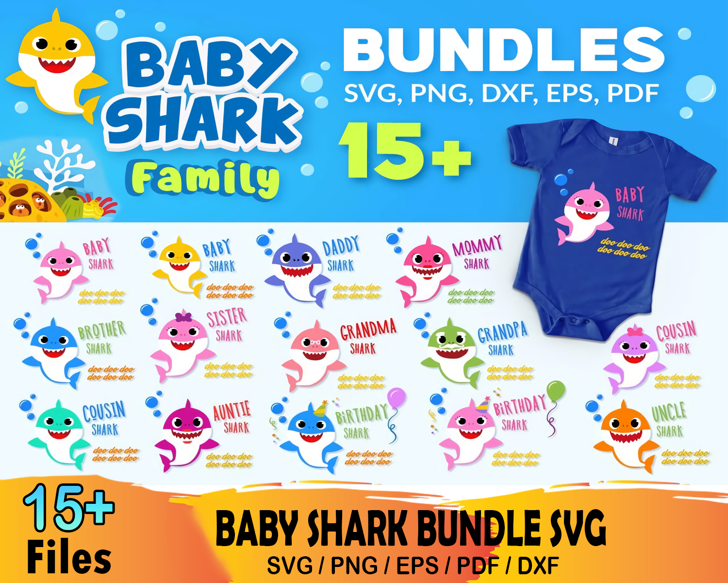 15 Baby Shark Family Bundle Svg, Family Matching Svg, Daddy Inspire