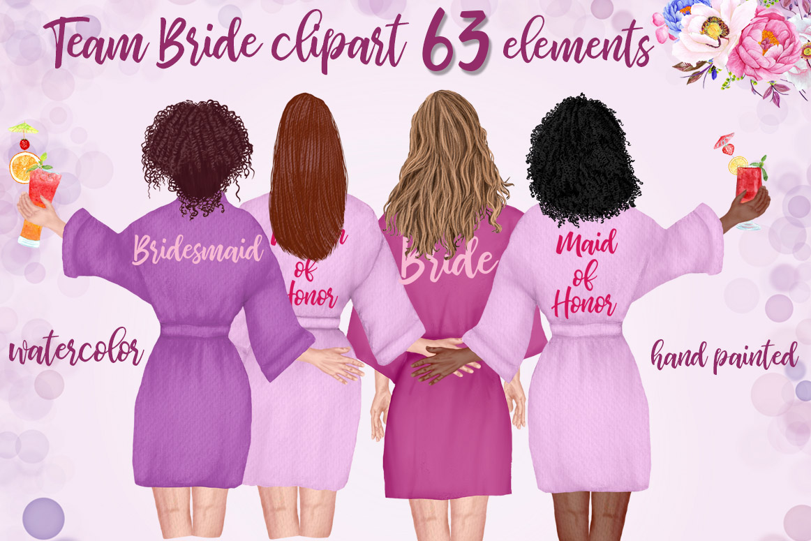 Watercolor Team Bride Clipart Png, Bachelorette Party, Bride | Inspire ...