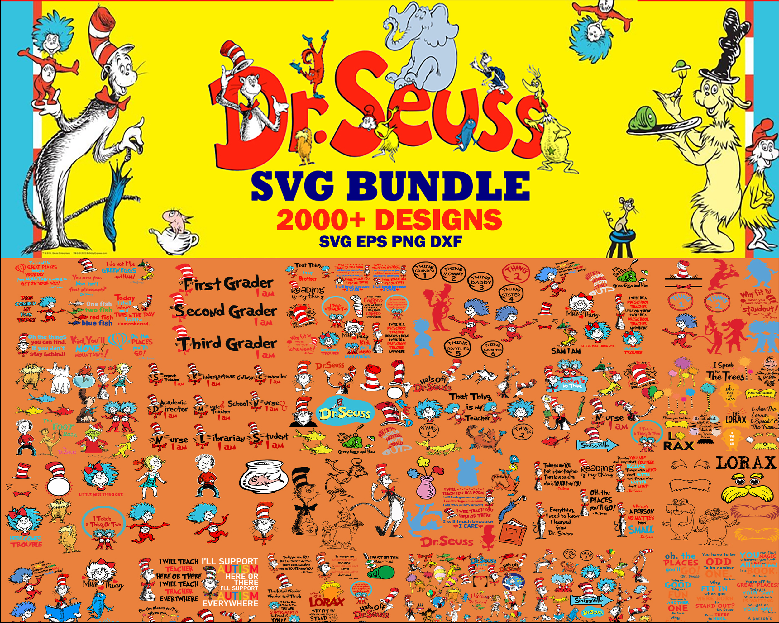 Mega Bundle Dr Seuss, Cat In The Hat SVG, Dr Seuss Hat SVG, | Inspire ...