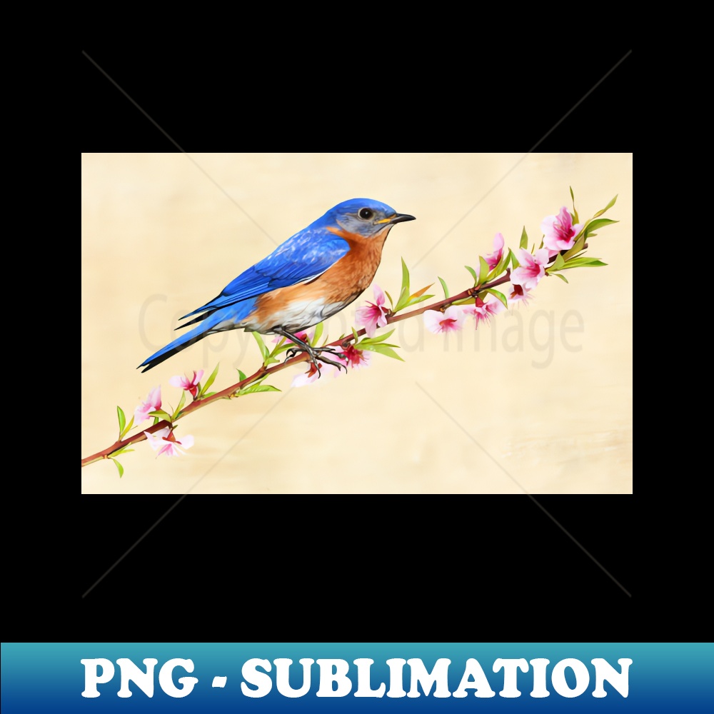 Male Bluebird in a Peach Tree - PNG Transparent Digital Down - Inspire