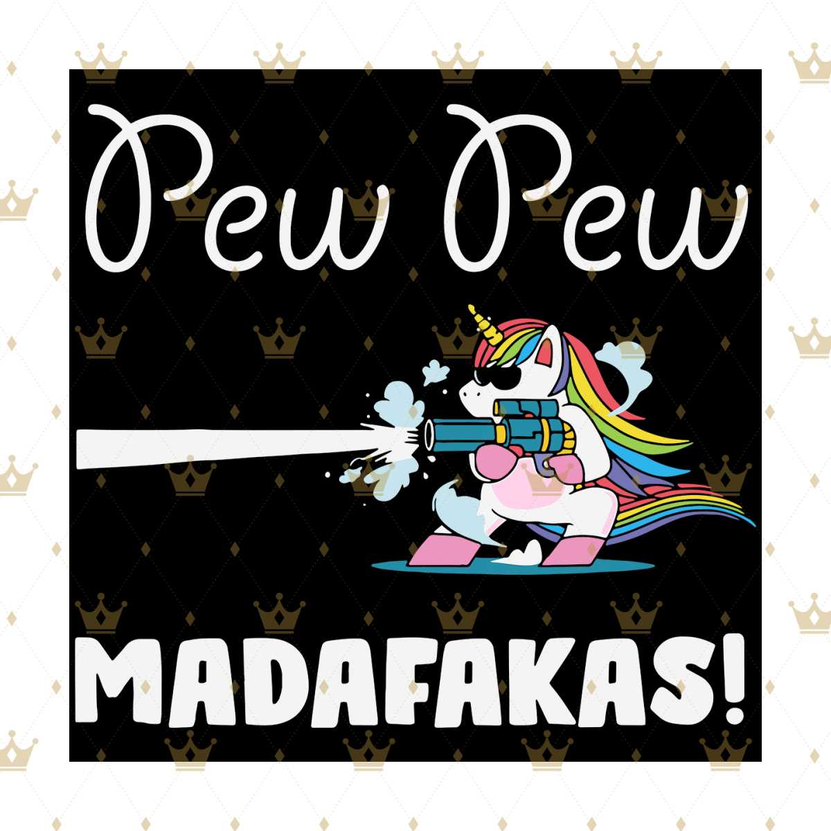 MoonWorks Sacca Da Palestra In Cotone - Pew Pew Madafakas Con Unicorno Arcobaleno, Gymbag Originale 37x46 Cm