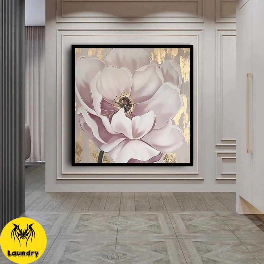 white flower canvas painting , gold embroidered wall decor , - Inspire ...