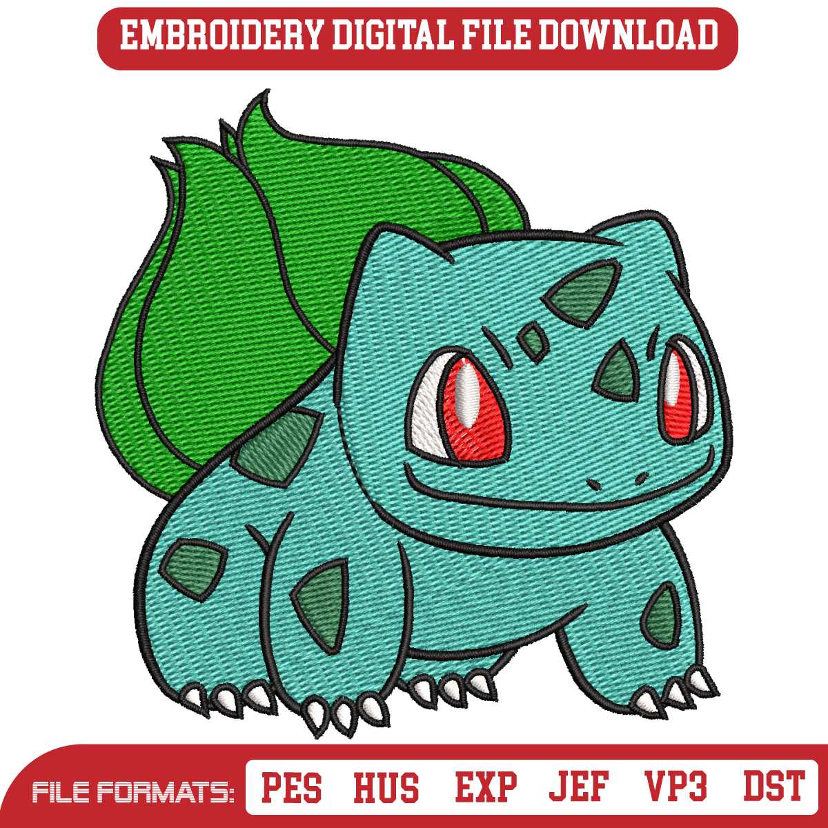 Bulbasaur Pokemon Embroidery File Fushigidane Anime Machine | Inspire ...