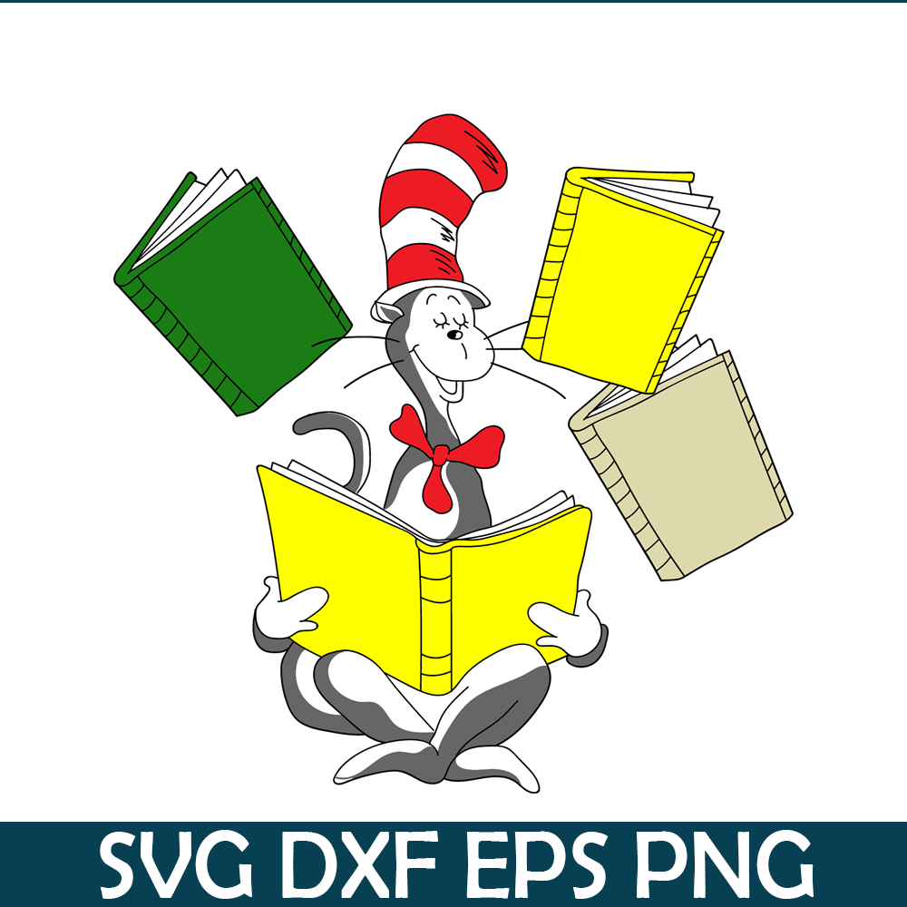 The Cat Reading Books SVG, Dr Seuss SVG, Cat In The Hat SVG | Inspire ...