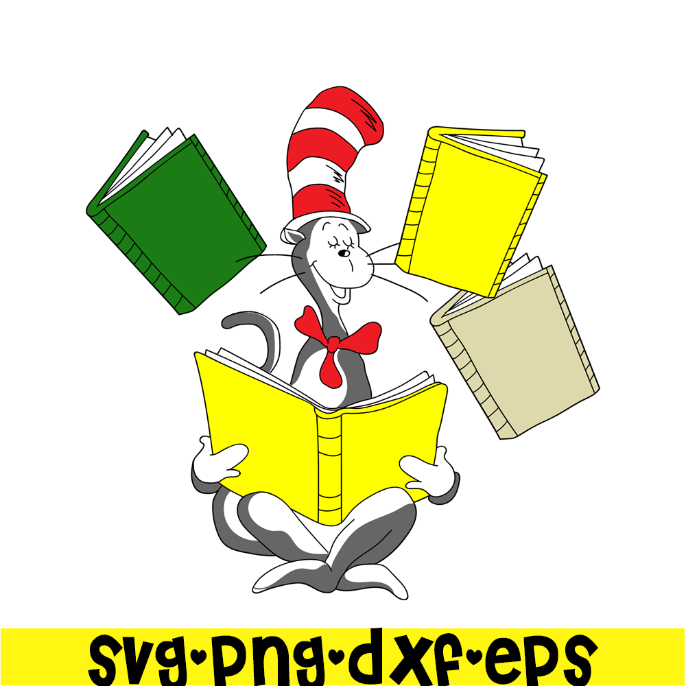 The Cat Reading Books SVG, Dr Seuss SVG, Cat In The Hat SVG | Inspire ...