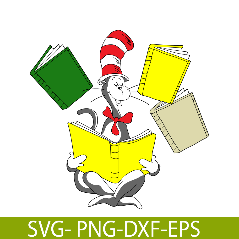 The Cat Reading Books SVG, Dr Seuss SVG, Cat In The Hat SVG - Inspire ...