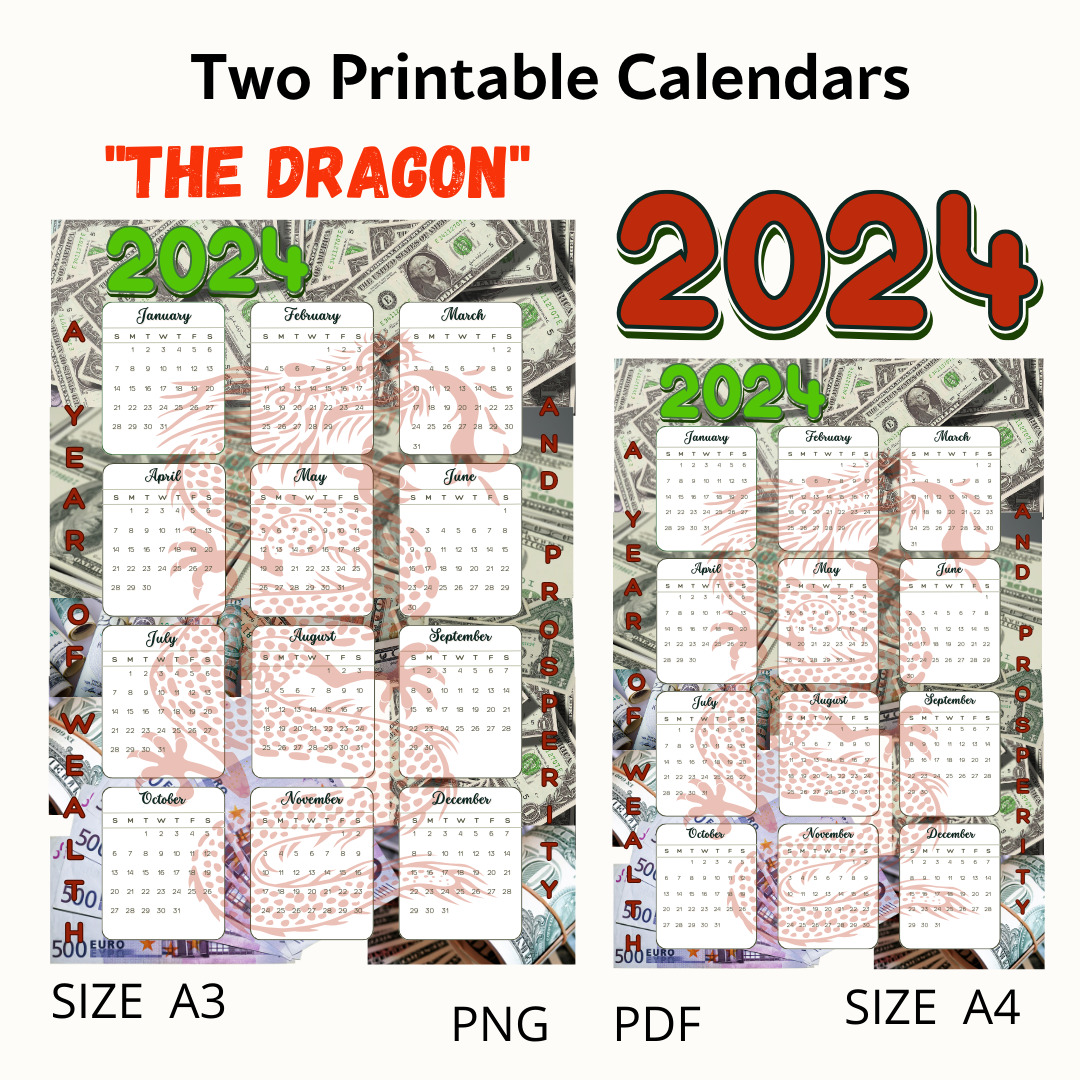 Two Illustrated Calendars "Dragon" 2024. Symbol of the Year Inspire