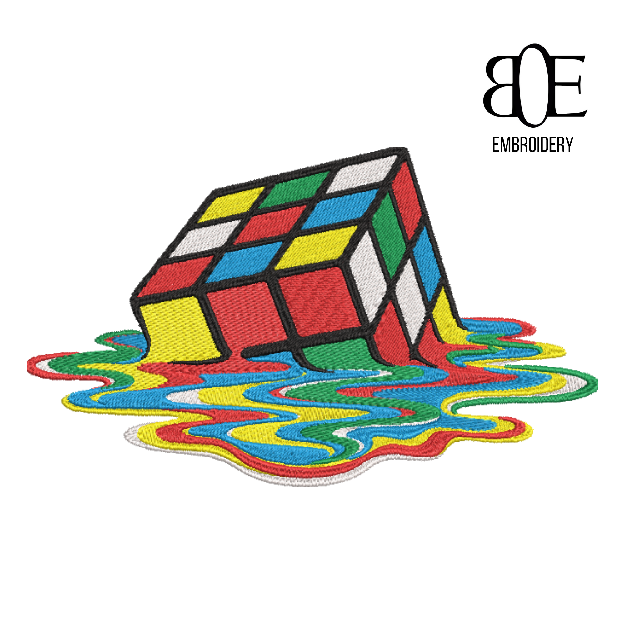 Melting Rubik's Cube embroidery design, Rubik's Cube embroid Inspire
