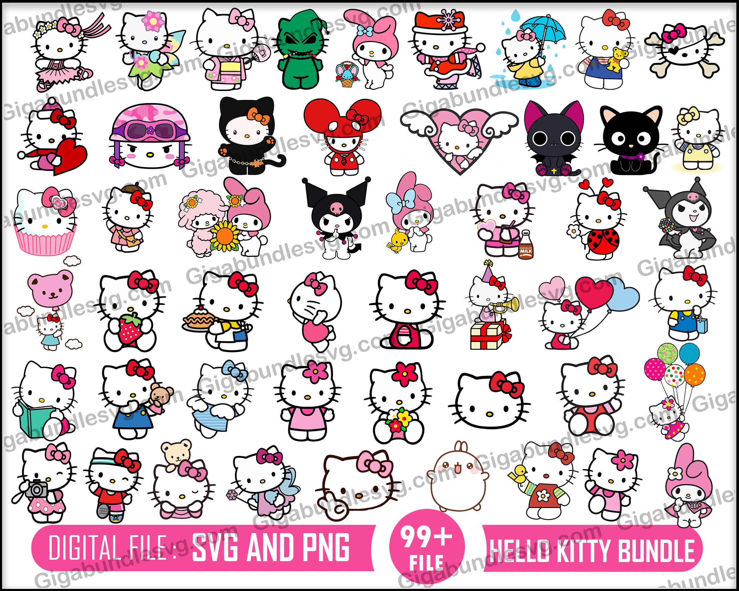 Hello Kitty Svg, Kawaii Kitty Svg Bundle, Cute Cat Svg, Kitt | Inspire ...
