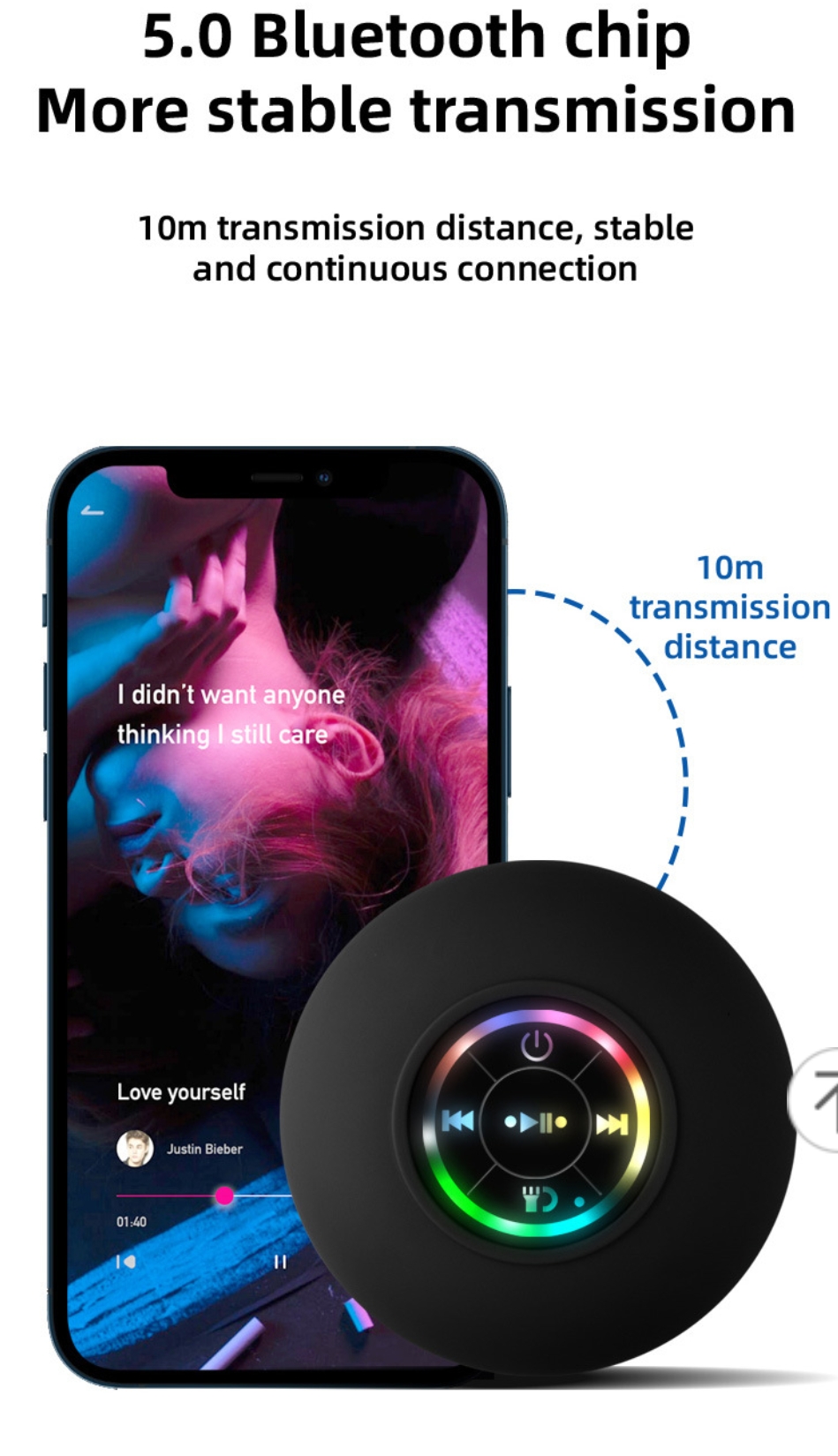 Large suction cup waterproof Bluetooth speaker LED light emi | Inspire ...