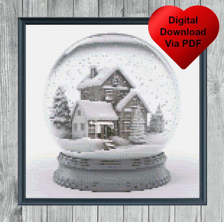 Small Village Snow Globe Cross Stitch Pattern, Instant PDF D | Inspire ...