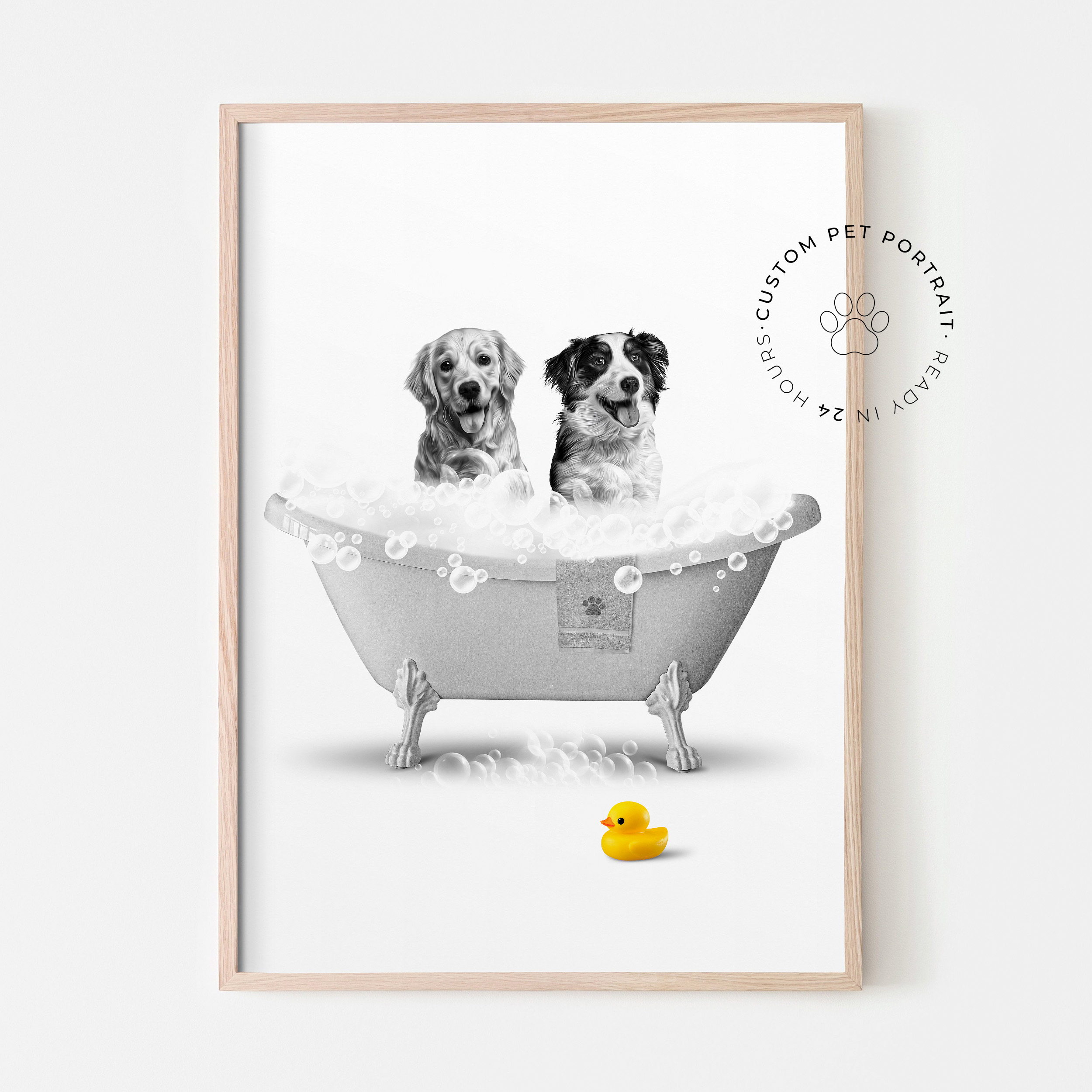 custom pet portrait from photo dogs in bathtub, bathroom art | Inspire ... - Custom Dog Crate Bathtub Designs