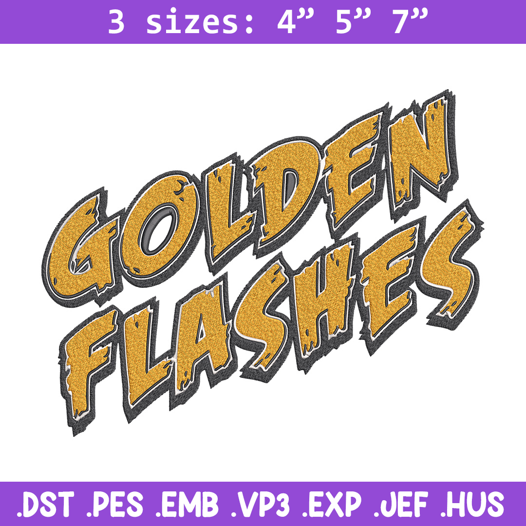 Golden Flashes logo embroidery design, NCAA embroidery, Embr Inspire