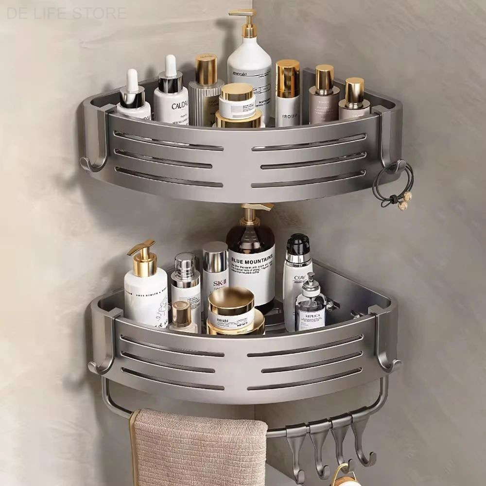 No-Drill Corner Shelf – Shower Storage & Towel Bar | Inspire Uplift