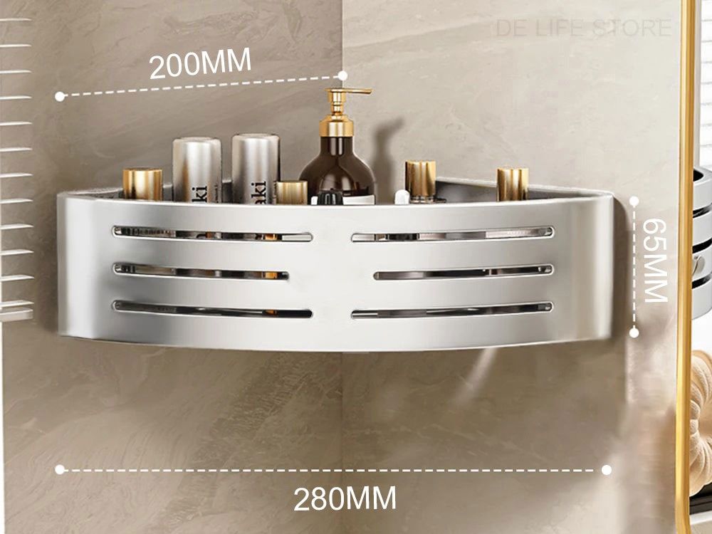 Aluminum Shower Storage Rack, No-Drill Corner Shelf with Plastic Hook & Towel Bar for Bathroom