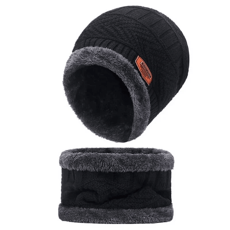 Mens Womens Winter Beanie Hat Scarf Set, Warm Knit Hat and Thick Fleece Lined Cap for Cold Weather Outdoor Wear