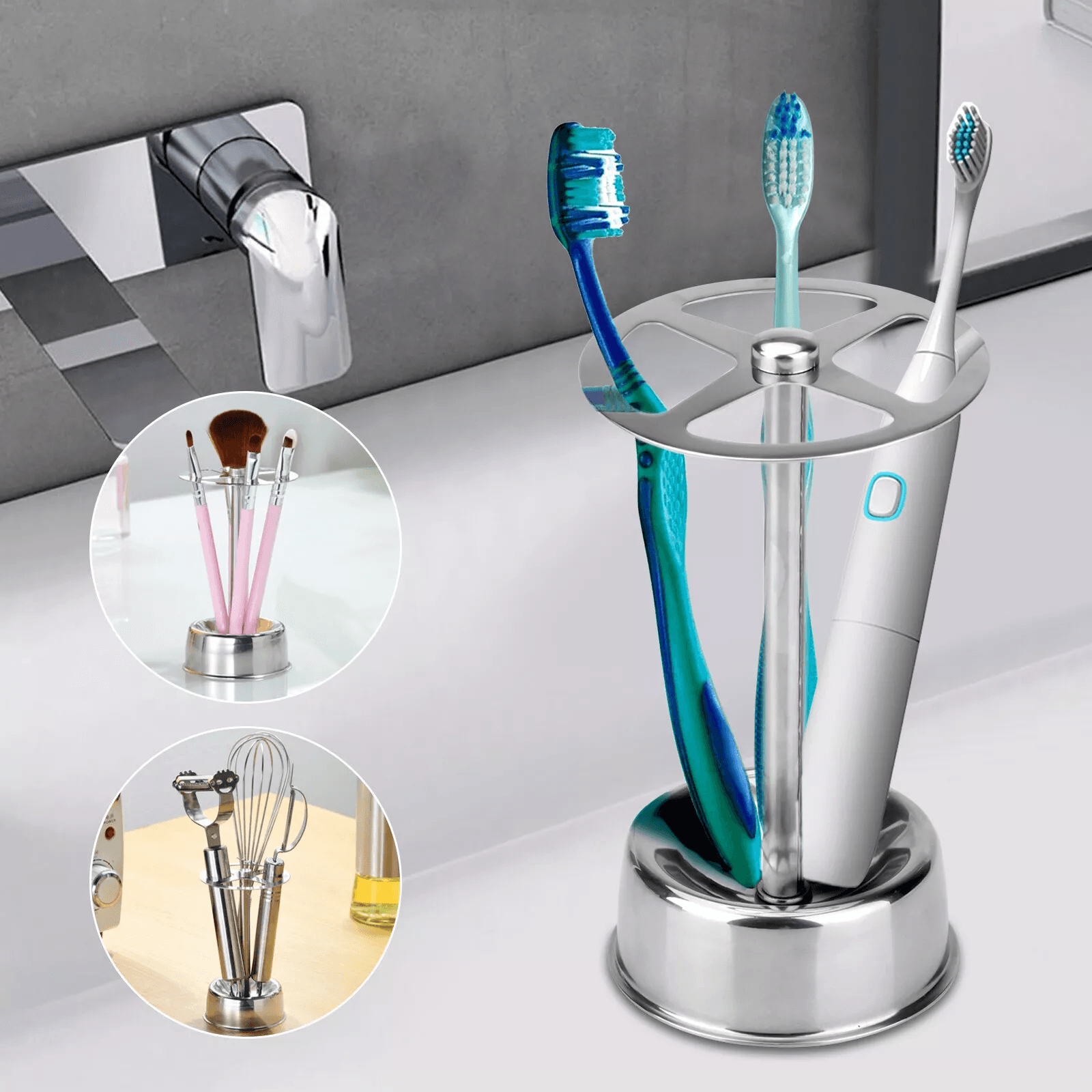 Stainless Steel 4-Slot Toothbrush Holder Rack | Inspire Uplift