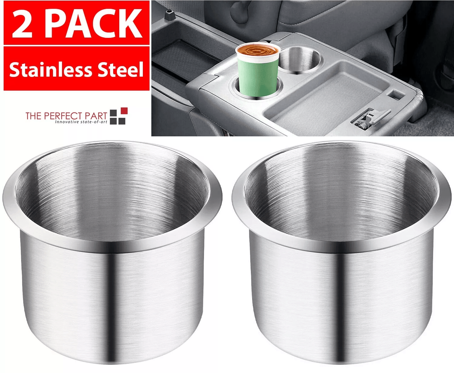 Heavy Duty Universal Stainless Steel Cup Holders for Car, Marine Boat, Truck, RV Camper, Secure Drink Holder Replacement