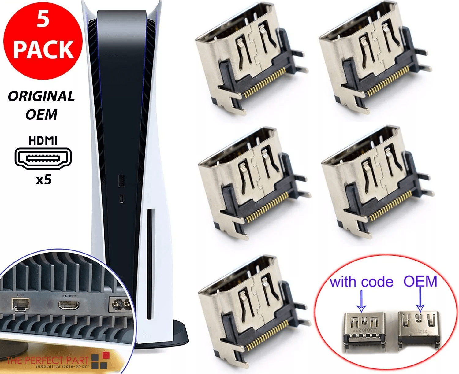 OEM HDMI Port Connector Socket Replacement for Sony PlayStation 5 PS5 Console, Durable OEM HDMI Jack Repair Kit