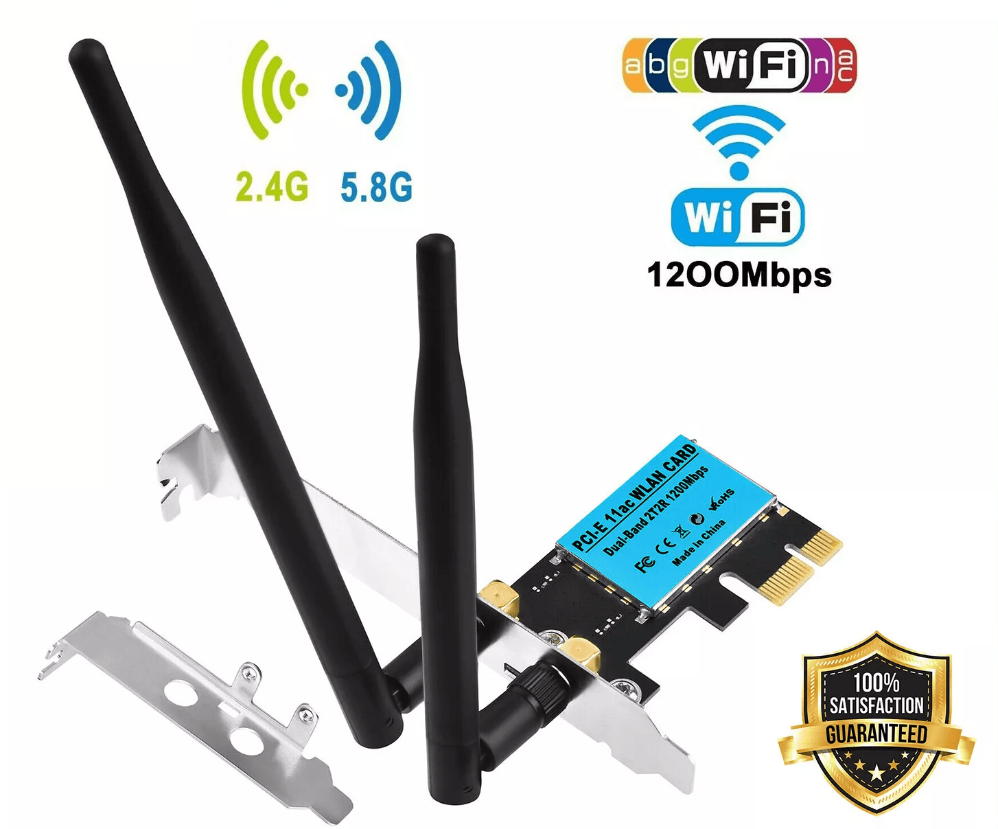 Dual Band PCI-E Card WiFi Adapter, High-Speed Wireless PCIe Network Card for Desktop PC, Low Profile Bracket
