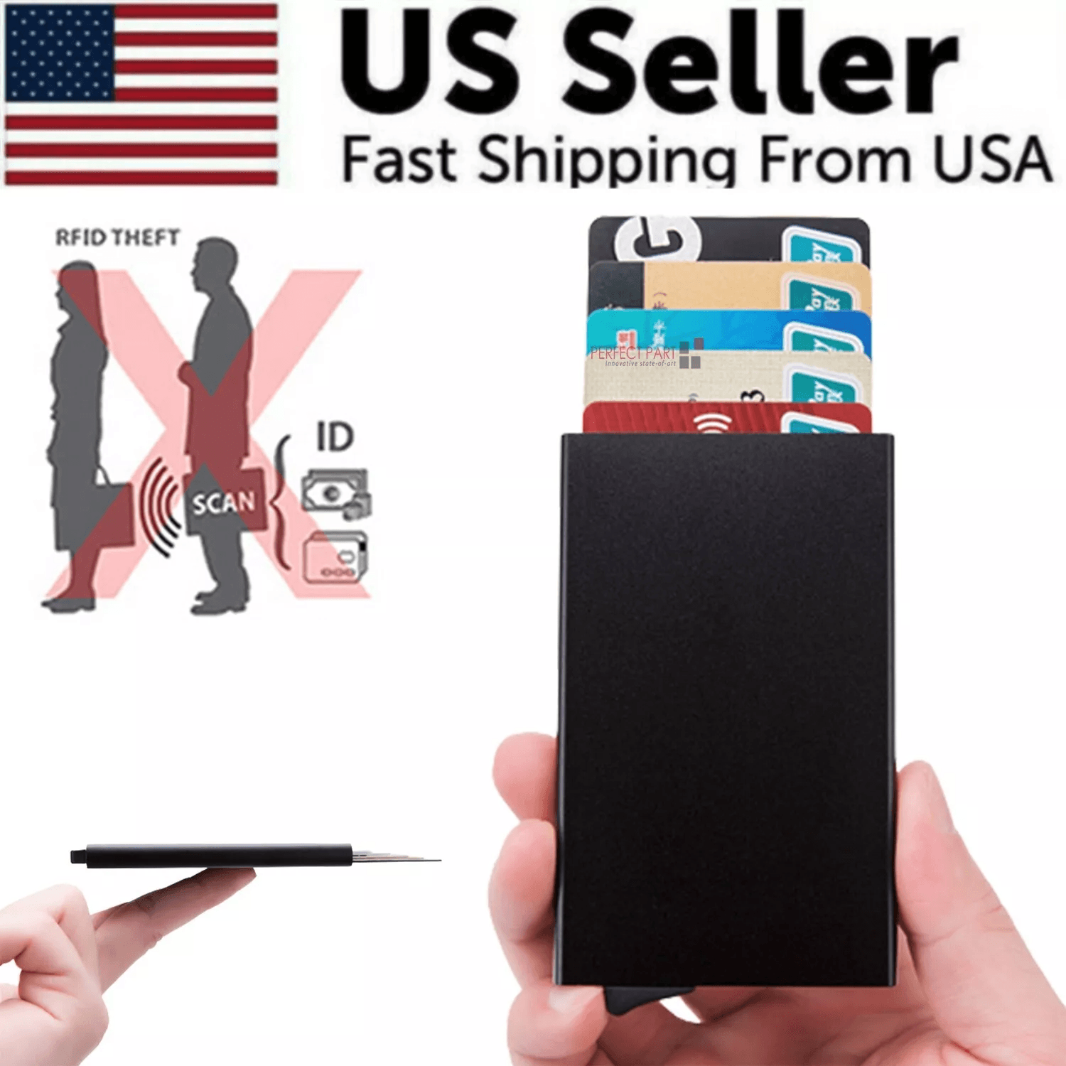 Men's RFID Blocking Slim Carbon Fiber Wallet with Money Clip – Stainless Steel Credit Card Holder