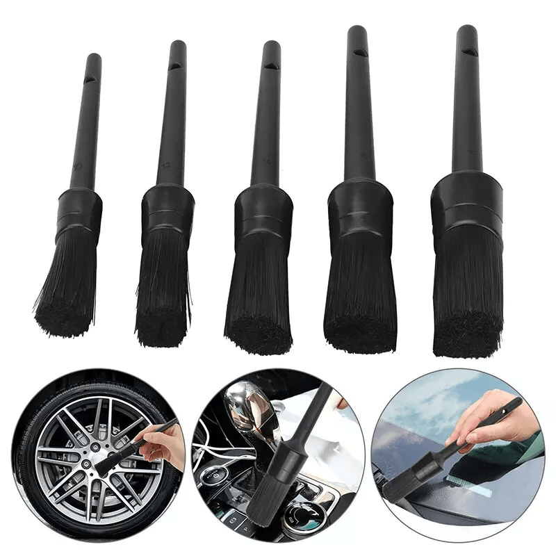 5-Pack Premium Boar Hair Detail Brushes – Perfect For Auto Cleaning Wheels, Vents, And Leather