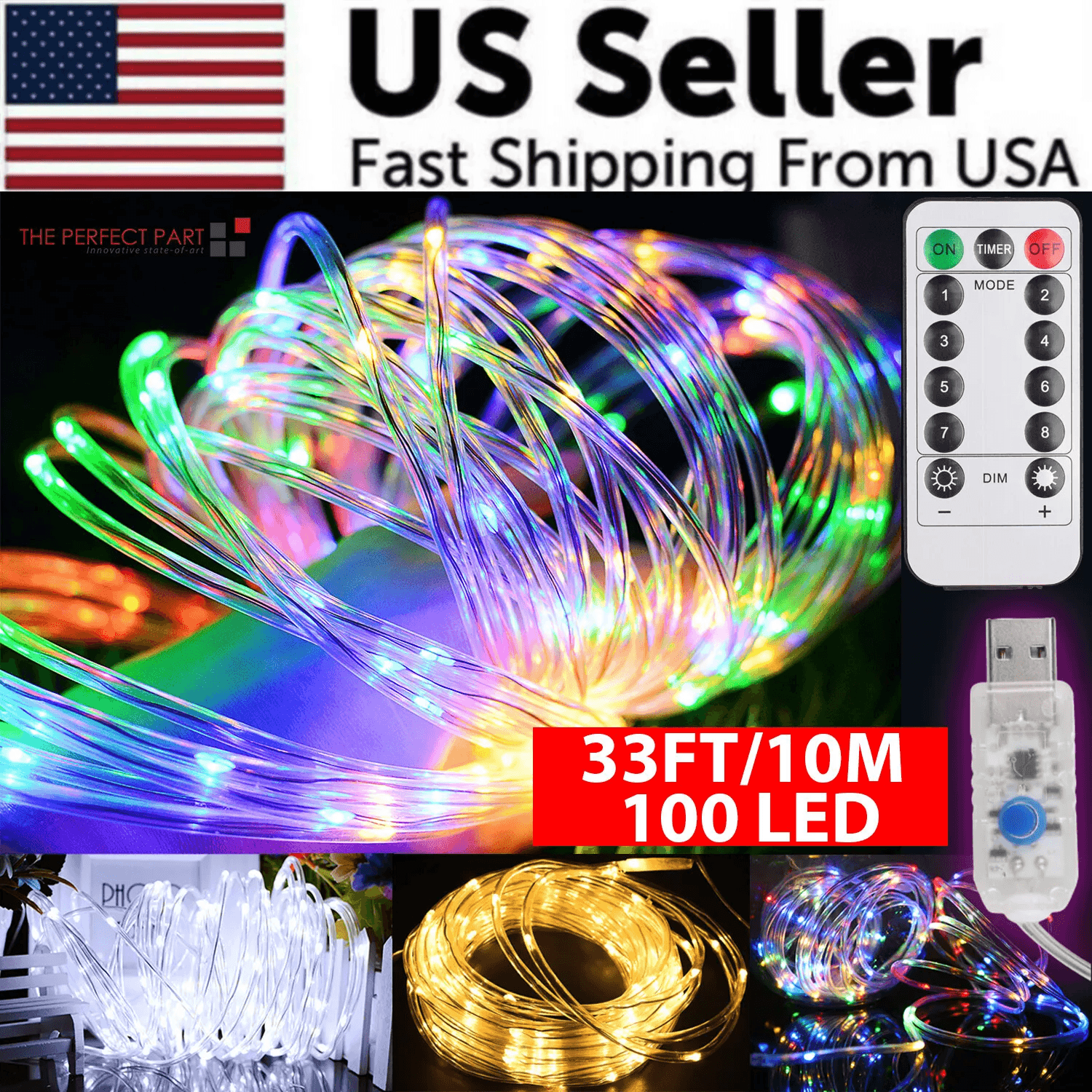 Usb Led Rope USB 33FT 100 LED Rope Lights Outdoor Waterproof | Inspire Uplift
