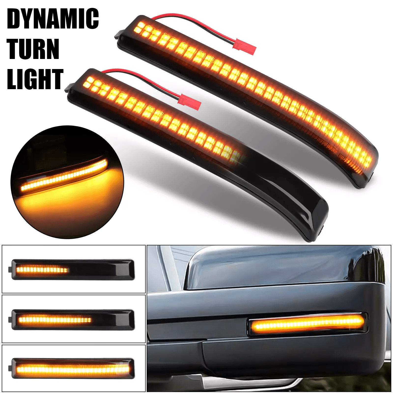 Sequential LED Side Mirror Turn Signal Light for Ford F-150 Raptor Smoked Lens Amber SMD Lights Waterproof Lamp