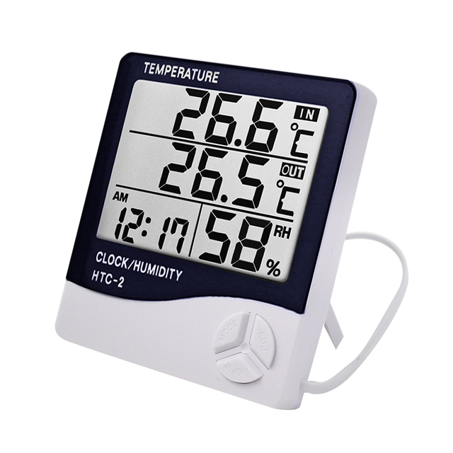 Digital Thermometer Hygrometer HTC-1/HTC-2 Indoor Outdoor Temperature Humidity Monitor with LCD Display, Clock & Alarm