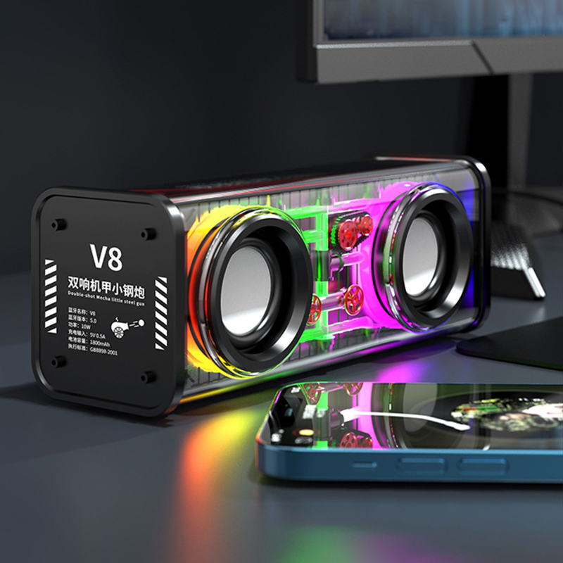 Xiaomi Bluetooth Speakers 5.3 V8 Mecha Subwoofer, RGB Stereo TWS Sound System, Mini Wireless Loudspeaker for Party