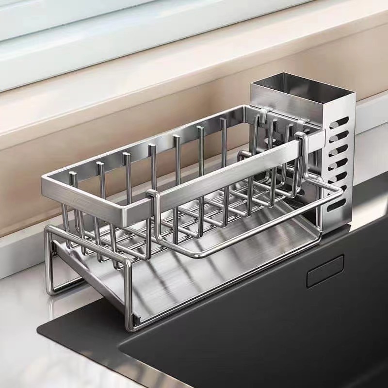 Multifunctional Kitchen Sink Caddy Stainless Steel Sponge and Dishcloth Organizer