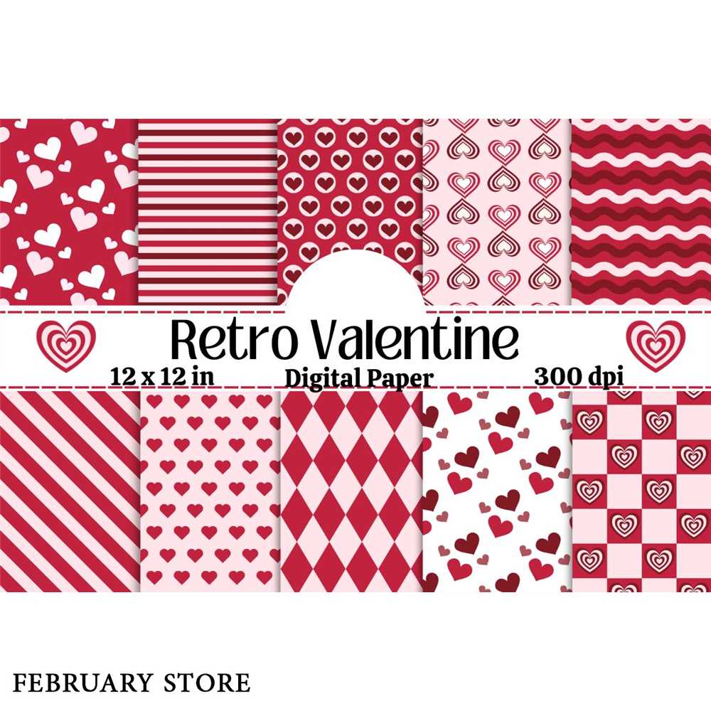 Retro Valentine Digital Paper Pack | Inspire Uplift