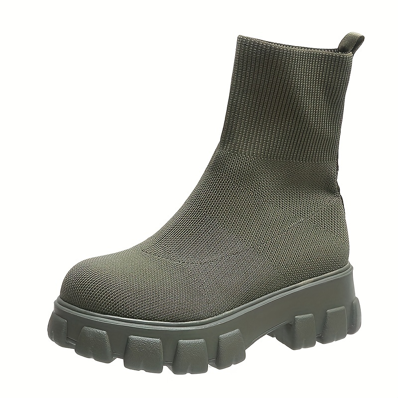 Women's Thick-soled Short Boots - Knitted Round Toe Socks Shoes - Block Heals Snow Boots
