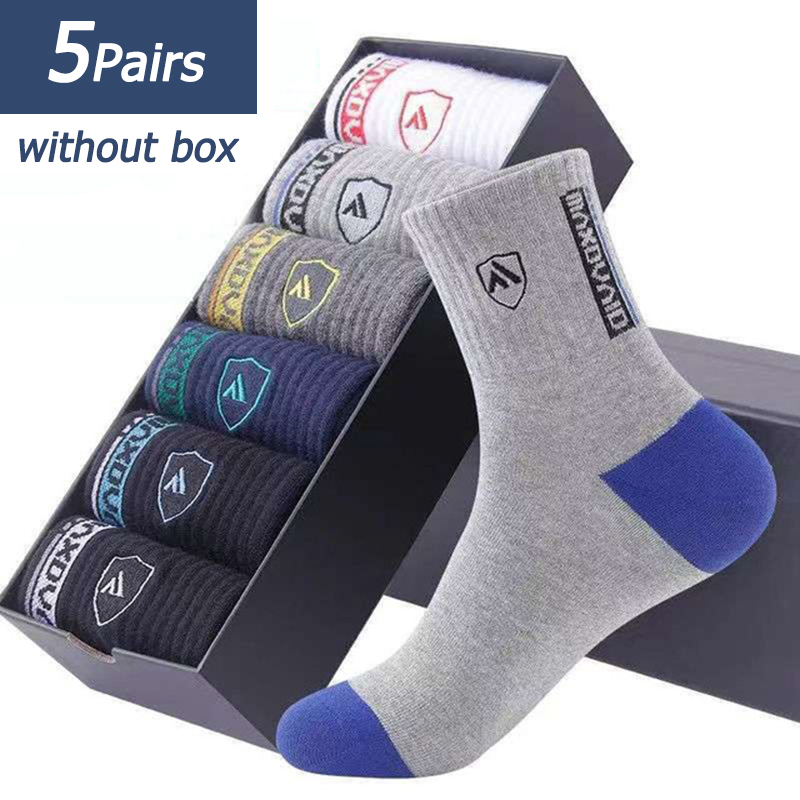 5 Pairs Men's Sports Socks, Spring & Fall Thin Athletic Socks, Breathable, Sweat-Absorbent for Basketball, Running