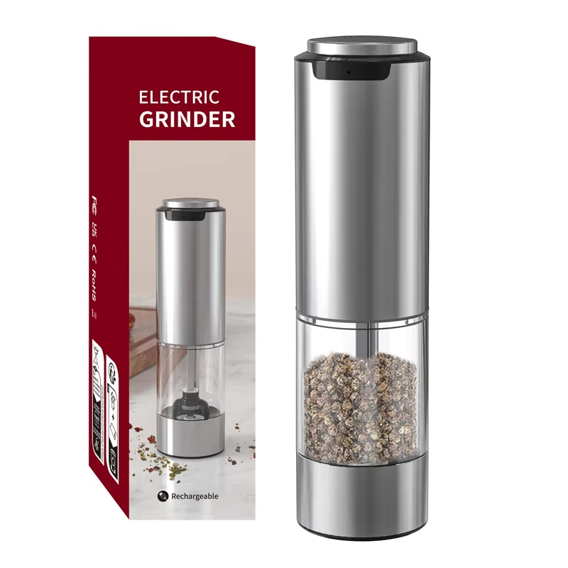 1/2pcs Automatic Pepper Grinder and Salt Grinder Set, USB Rechargeable, Adjustable Coarseness Spice Mill with LED Light
