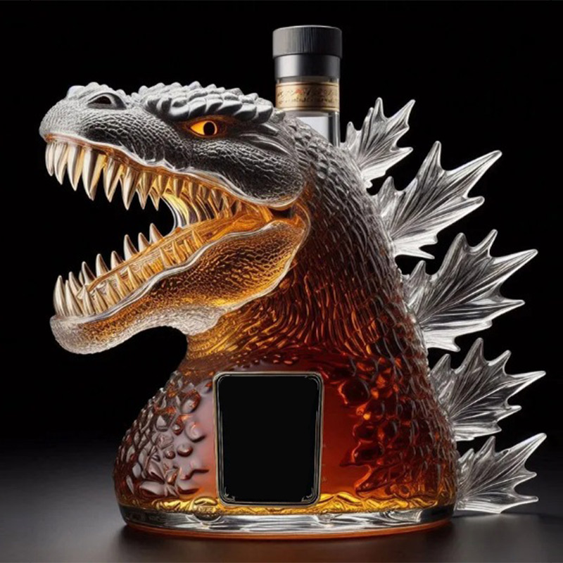 330ML Whiskey Decanter Bottle, Walking Dinosaur Monster Art Statue Glass Container, Unique Holiday Gift for Father