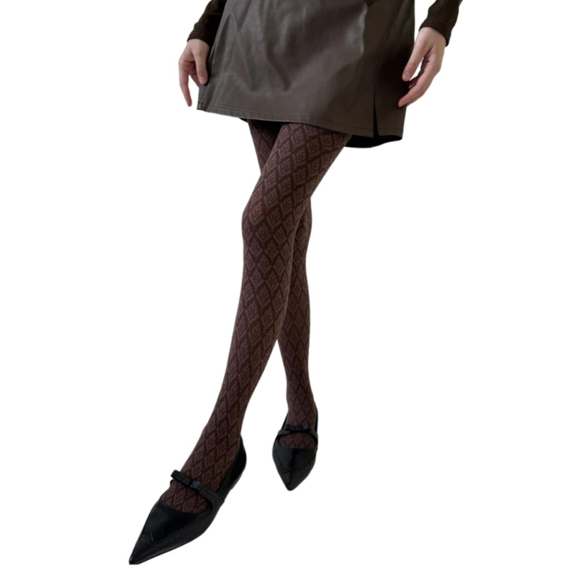 Vintage Dark Floral Jacquard Patterned Pantyhose for Women, Japanese Style Autumn Tights, Slimming Opaque Silky Stocking Vintage Dark Floral Jacquard Patterned Pantyhose for Women, Japanese Style Autumn Tights, Slimming Opaque Silky Stocking