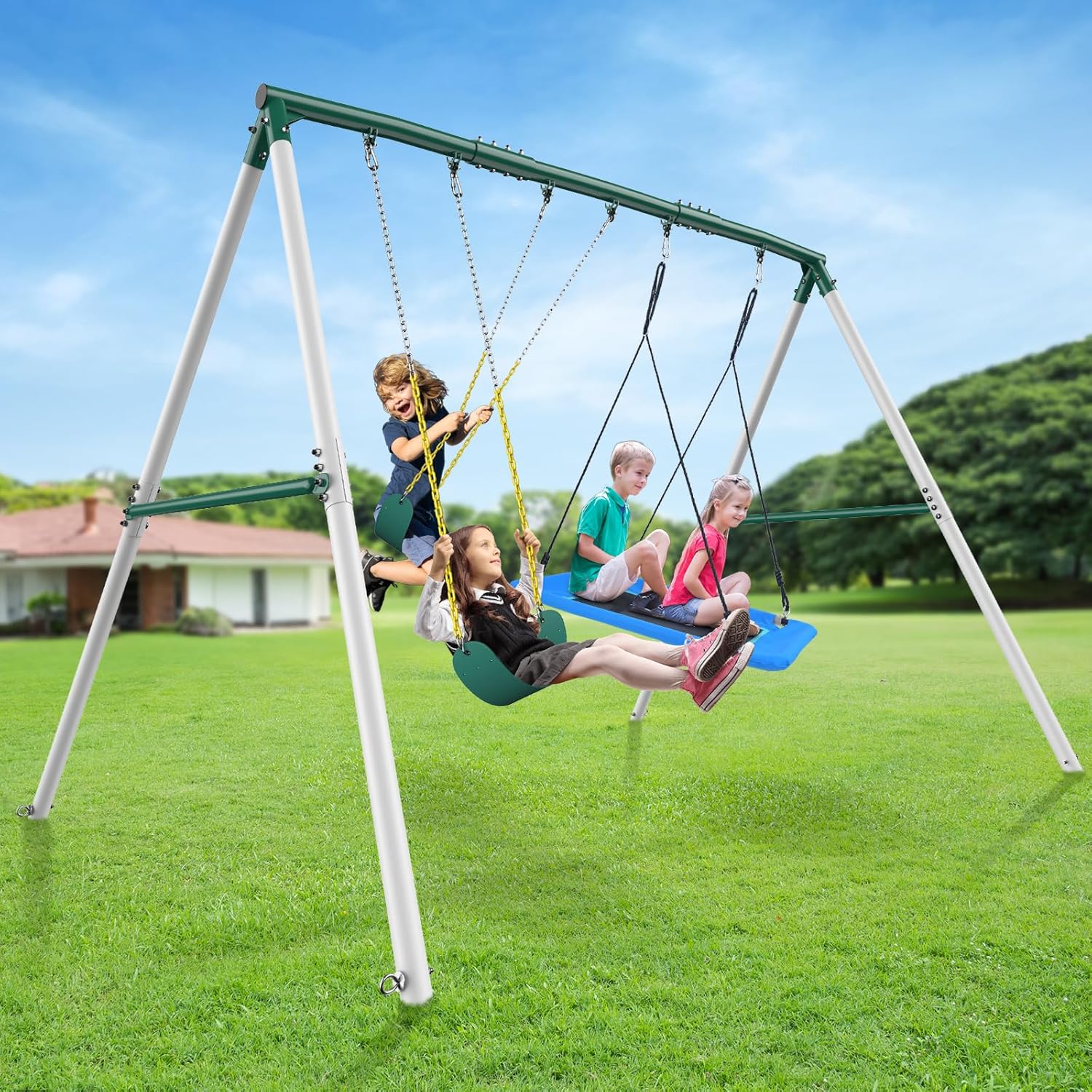2006 1996 HAPPY SWING パンフレット 10周年記念 Hapfan Heavy Duty 7.3ft Swing Set with 3 Swings for Backyard