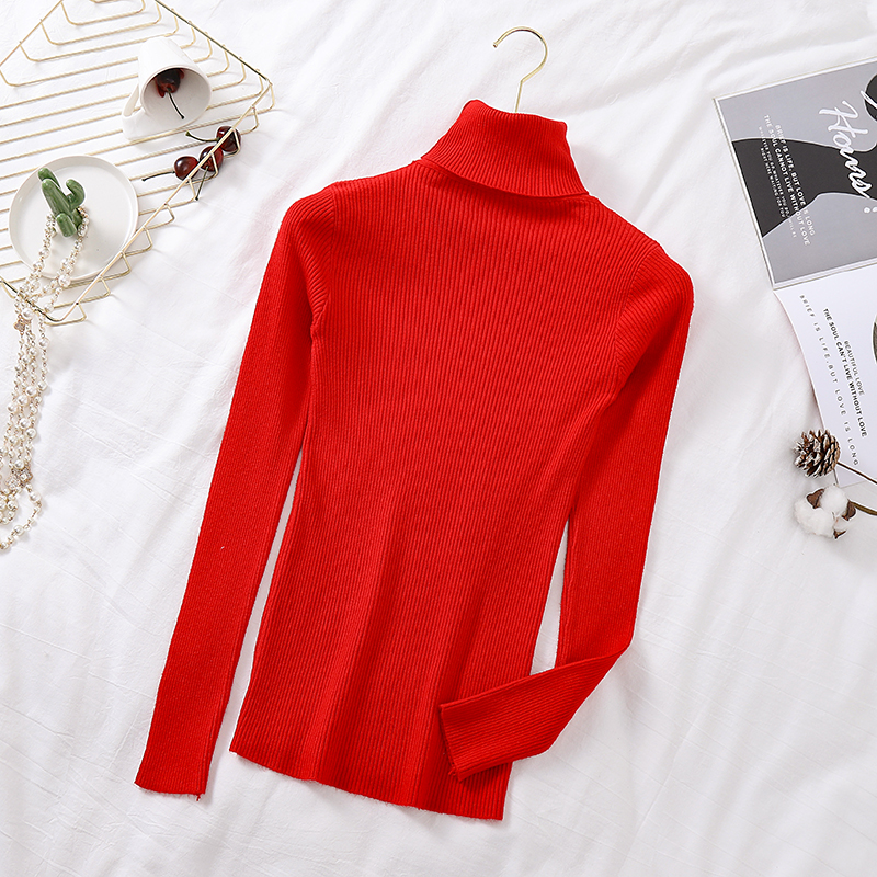 Winter Women Long Sleeve Knitted Sweater, Soft Warm Fold over Turtleneck Ribbed Pullover Jumper & Femme Clothes