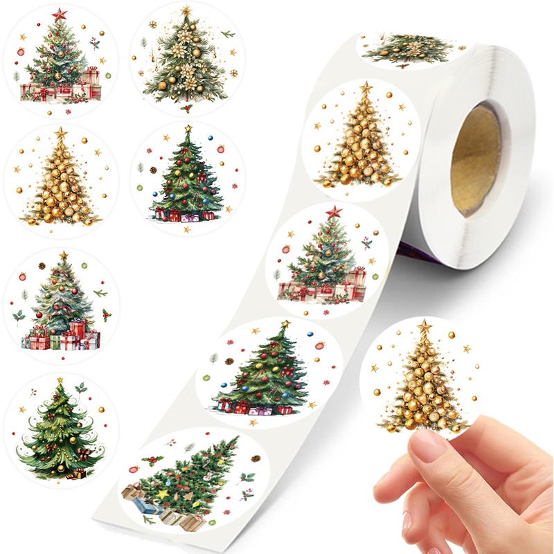 Merry Christmas Stickers Round Tree Tags, Gift Labels for Kids, Baking Package Stickers