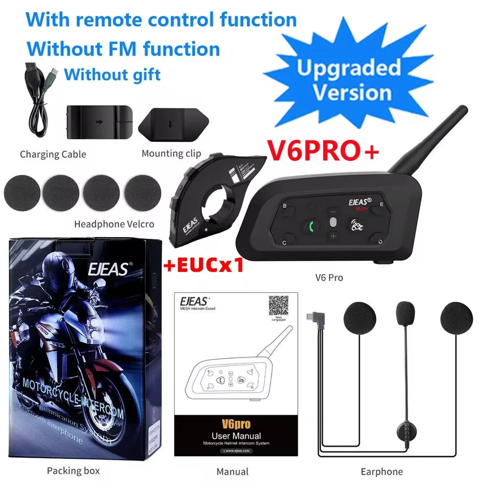 Motorcycle Bluetooth Helmet Headset, MOTO Communicator, Interphone for 6 Riders, IP65 Waterproof
