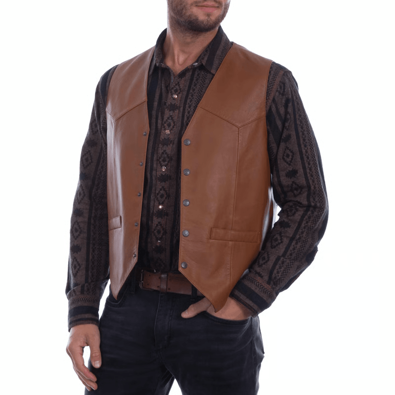 Men's Genuine Leather Vest – Snap Front, Biker Look, Rugged & Comfortable Fit